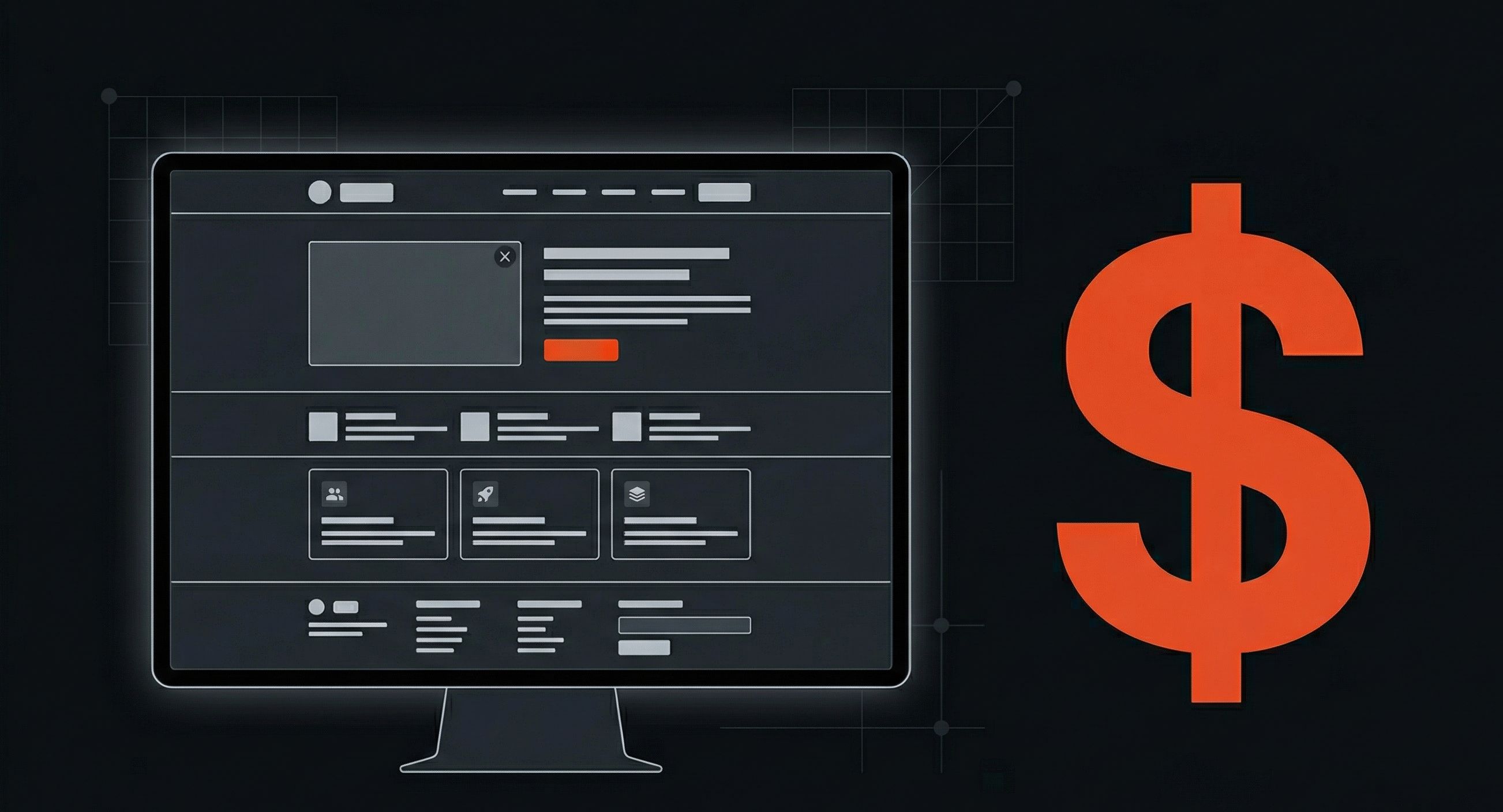 Website wireframe with dollar sign