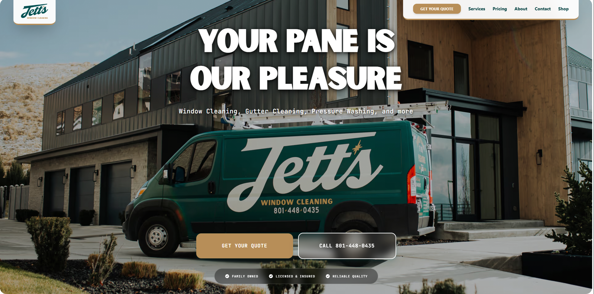 Jetts Windows website — homepage hero